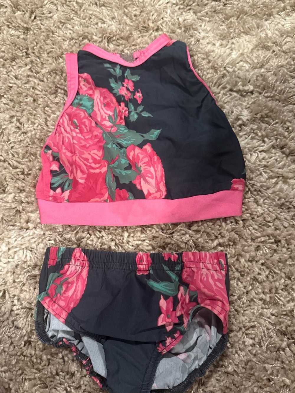 Details Dancewear Floral Set | Youth Medium | Pink Crop Top & Matching Briefs